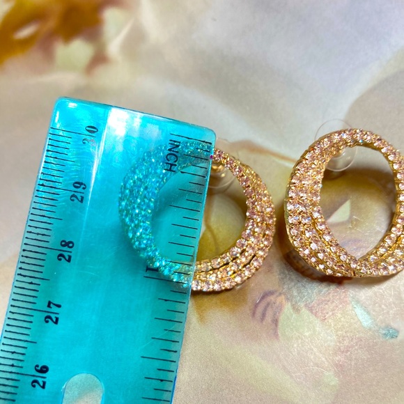 Gold Tone Rhinestone Circle Earrings - Picture 4 of 5